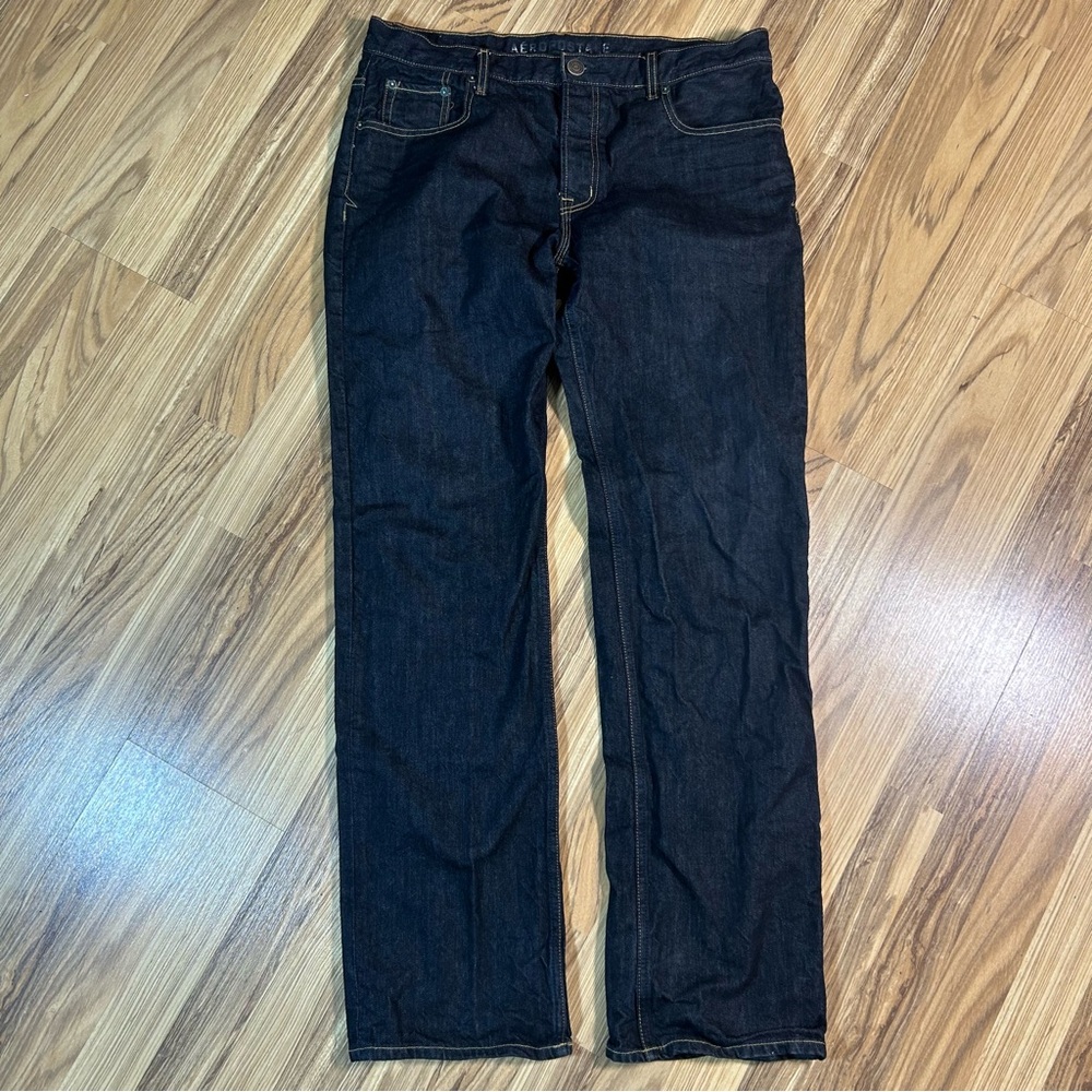Aeropostale Straight Boute Cut Blue Denim Button Fly Jeans Size 36/34 Unisex
